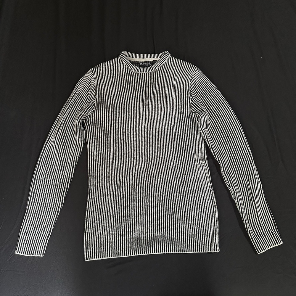 Brave Soul Monochrome Striped Turtleneck Sweater